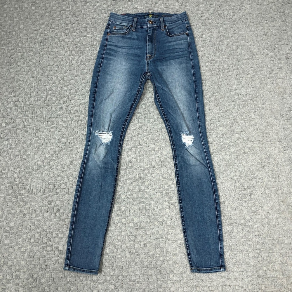 7 For All Mankind Jeans Womens 25 Blue The High Waist Skinny Distressed Denim